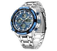 Affute Orologio sportivo digitale al quarzo, analogico, da uomo, cronografo con grande quadrante, in acciaio INOX, orologio da polso impermeabile