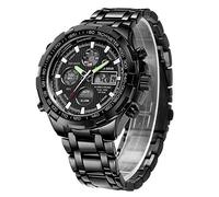 Affute Orologio sportivo digitale al quarzo, analogico, da uomo, cronografo con grande quadrante, in acciaio INOX, orologio da polso impermeabile, nero