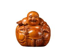 AFGFGHES Decorazione per La Casa Scultura di Buddha in Legno massello Seduto Sorridente Buddha Ornamenti Soggiorno Ingresso Artigianato Decorativo Decorazione per L'Ufficio Domestico(6.29in)