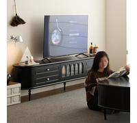 AFGFGHES Mobile TV 180cm Armadio Deposito Minimalista in Legno Massello, Consola Soggiorno Moderna Nero, Arredo Decorativo Centro d'Intrattenimento Consolle TV Per Soggiorno(220x40x56cm)