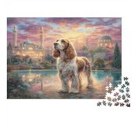 Afghan Hound - Carta resistente - Cocker Spaniel di fronte a una moschea ornata all’alba - Puzzle - Antistress - Arredamento casa - 52x38cm/1000 pezzi