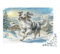 Afghan Hound - Cartone rigido - Cane Argento che corre nel villaggio innevato con baita - Puzzle classico - Attività rilassante per tutta la famiglia - 52x38cm/1000 pezzi