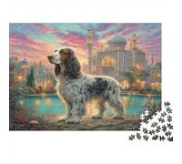 Afghan Hound - Cartone rigido - Cocker Spaniel di fronte a una moschea ornata di notte - Puzzle classico - Regalo per adulti per l’allenamento mentale - 38x26cm/1000 pezzi