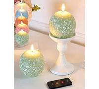 AFGQIANG Sfere intagliate primaverili senza fiamma, candele tremolanti a LED con telecomando e timer, candele artificiali finte realistiche, decorazione per la casa senza fiamma (verde)