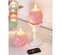 AFGQIANG Sfere intagliate primaverili senza fiamma, candele tremolanti a LED con telecomando e timer, candele artificiali finte realistiche, decorazioni per la casa senza fiamma (rosa)