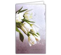 Afie 14-625 Biglietto illustrato Argus con busta bianca 12 x 19,5 cm Sincere condoglianze argento goffrato carta taglio bouquet di fiori tulipani bianchi purezza addio cerimonia