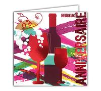 Afie 22057 - Biglietto quadrato per auguri di compleanno vino rosso bordeaux brillante con motivo a forma di bottiglia