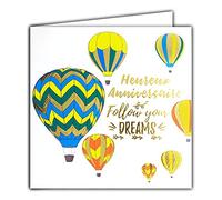 Afie 22065 - Biglietto di auguri per gli anni Follow your dreams Suis tes rêve in oro dorato lucido, 145 x 145 mm con busta, fabbricazione francese, mongolfiere;