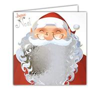 Afie 23002 Carta Quadrata Babbo Natale Gioiosa Barba Argento Brillante Orecchini Cappello Beanie Pompon Occhiali Festa di fine anno - Con Busta Bianca