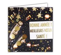 Afie 23052 - Biglietto d'auguri quadrato con scritta Happy New Year, con 2 flauti e stelle e palline, con busta bianca