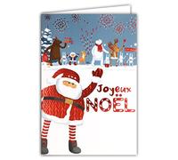 Afie 61-5633 - Biglietto di auguri con Babbo Natale, rosso brillante, brillante, brillante, a cucco, a forma di orso, renna, conigli, volpe, esquimaud, feste di fine anno, con busta bianca
