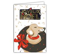 Afie 61-6055 Biglietto Buon Natale con Busta e Collage in oro dorato brillante scintillante scintillante Gentile Sorride con Collana Corona di Natale Fiocco Nastro Rosso Feste di fine anno