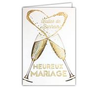 AFIE 63-1155 - Biglietto di auguri per matrimonio con 2 flute da champagne Cuore della felicità in oro lucido e scintillante, con busta inclusa, prodotto in Francia