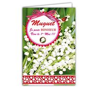 Afie 68-1039-A - Biglietto con busta, motivo: coccinella in legno, dipinto a mano in rosso, 13 campanelle bianche, 1° mese di mazzo di fiori, festa, primavera