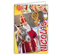 AFIE 68-1338 Biglietto con busta Vive Saint Nicola con asino grigio 6 dicembre Buona festa degli scolari bambini saggi come immagini da collezione per ragazzi e ragazze Bombons - Made in France