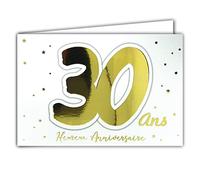 Afie 69-2203 - Biglietto da 30 anni Felice ANNIVERSARIO stelle che brillano in oro dorato su sfondo bianco; fornito con busta; formato biglietto chiuso: 17 x 11,5 cm
