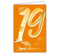 Afie 69-2419 - Biglietto di auguri per 19 anni, in oro lucido, in rilievo testurizzato, con scritta colorata adatta all'età interna, busta inclusa, made in Francia, colori assortiti