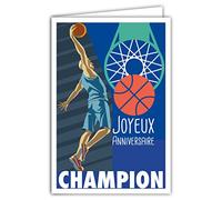 Afie 69-4316 - Biglietto di auguri di compleanno con busta per fan di basket, formato mini poster 17 x 11,5 cm, motivo: pallone rotondo, cestino giocatore campione sostenitore retrò vintage