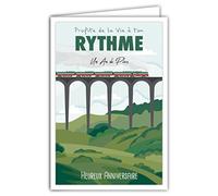 Afie 69-4329 - Biglietto d'auguri per compleanno 1 anno de Plus con busta e poster mini poster, formato 17 x 11,5 cm, benete della vita Escapade Voyage Train Locomotiva Pont paesaggio vintage vintage