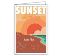 Afie 69-4349 - Biglietto per feste con busta - poster mini formato 17 x 11,5 cm stile retrò vintage illustrazione grafica - tramonto tramonto sul mare spiaggia di sabbia dune natura