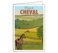 Afie 69-4354 - Biglietto passione del cavallo, con busta - poster mini formato 17 x 11,5 cm, stile vintage, illustrazione grafica, equitazione sport equestri passeggiate campestri