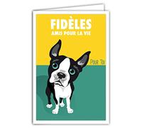 Afie 69-4356 - Biglietto per cani con busta, formato 17 x 11,5 cm, stile vintage, illustrazione grafica, fedeli amici per la vita per te cucciolo Bulldog verde giallo