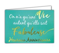 Afie 69-5108 Biglietto felice anno nuovo, abbiamo solo una vita tanto quanto favolosa parole in oro dorato lucido sfondo blu verde turchese; fornito con busta; formato biglietto chiuso 17 x 11,5 cm