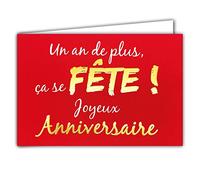 Afie 69-5109 - Biglietto di auguri per il compleanno, un anno di più ce n'è festa Mots in oro lucido fondo rosso; fornito con busta; formato biglietto chiuso 17 x 11,5 cm;