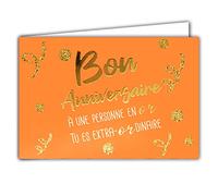 Afie 69-5114 - Biglietto d'auguri per una persona in oro extra-ordinaria dorato lucido, coriandoli per feste; festa; festa; arancione; fornito con busta; formato biglietto chiuso 17 x 11,5 cm