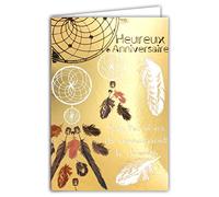 Afie 69-7099 - Biglietto d'auguri per compleanno in oro oro dorato lucido Scintillante Chic - Busta inclusa - Made in France - Sui tuoi sogni conoscono la strada Acchiappasogni piume