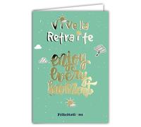 AFIE 69-9049 - Biglietto di partenza, vivace e ritirato, per ogni momento, congratulazioni, testo in oro dorato lucido, con busta, 12 x 17,5 cm, per godere del sole, buona continuazione, creazione di