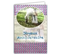 AFIE Biglietto di auguri di compleanno con paillettes per ragazza, cavallo, bianco, pony animale, piselli colorati, passeggiata, equitazione, busta bianca, 12 x 17,5 cm, 67-1017/2