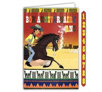 AFIE Biglietto glitterato Buon Compleanno 1 2 3 4 5 6 7 8 9 anni Cowboy Fortunato Luca Busta 12 x 17,5 cm Cavallo Cavallo Jumper Rapido Treno Deserto Messicano Cactus 67-1068-B