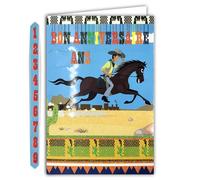 AFIE Biglietto glitterato Buon Compleanno 1 2 3 4 5 6 7 8 9 anni Cowboy Fortunato Luca Busta 12 x 17,5 cm Cavallo Cavallo Jumper Rapido Treno Deserto Messicano Cactus 67-1068-A