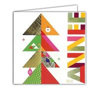 Afie Biglietto quadrato felice anno nuovo i migliori auguri in oro dorato lucido con busta bianca, 15 x 15 cm, albero di Natale colorato geometrico palline stellari, prodotto in Francia