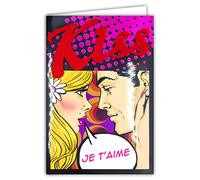 Afie Mappa Ti amo Ologramma Rosa Brillante Bacio Rosso Rilievo Feltro Incollato Coppia Pop-Art Fumetti Americani Fumetti Sentimenti Innamorato San Valentino 14 febbraio con Busta 65-1126-B