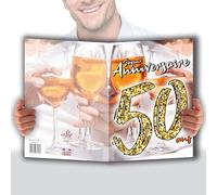 AFIE MAXI - Carta gigante XXL per ANNIVERSARIO 50 ANNI mista H/F + busta, formato 32 x 23 cm, numeri numerici dorati per festeggiare la salute alla felicità Spritz Apero - Made in France MX-5050