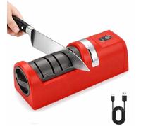 Afilatrice elettrica automatica per coltelli da cucina, sistema di affilamento senza fili a 3 fasi con ruote di diamante, Afilatrice professionale per coltelli da cucina e coltelli da intaglio (Red)