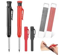 AFIODA Set di 2 matite meccaniche da falegname, pennarelli a foro profondo con temperamatite integrato, 12 ricariche da 2,8 mm, a naso lungo, per costruzioni, architetti, lavorazione del legno (nero e