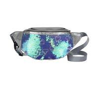 AfitLulu Marsupio con paillettes con cinghie regolabili in vita, marsupio alla moda in pelle PU per donne con motivo stella o cuore per viaggi, appuntamenti, escursioni, Verde, Cuore