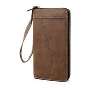 AfitLulu Portafogli lunghi da uomo in ecopelle con cerniera e cinturino da polso, multi slot per schede, portafoglio portatile da uomo con 8 scomparti per carte e tasca per monete con cerniera