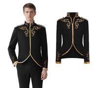 AFJIODUV Costume da principe da uomo, costume gotico vittoriano medievale ricamato oro, giacca rinascimentale da uomo, giacca steampunk da uomo, per Halloween, cosplay, costume da principe (nero, 3XL)
