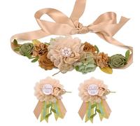 Afkengung Set di fasce premaman per mamma e papà, con fiori e spilla per baby shower. Perfetto per decorazioni rivelatrici di genere e oggetti di scena fotografici in gravidanza (foglia verde kaki)