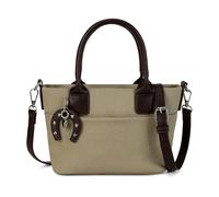 AFKOMST Borsa tote da donna in tela con manici e tracolla in pelle PU, piccola borsa a tracolla, mini borsa leggera per l'uso quotidiano, cachi