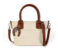 AFKOMST Borsa tote da donna in tela con manici e tracolla in pelle PU, piccola borsa a tracolla, mini borsa leggera per l'uso quotidiano, Marrone