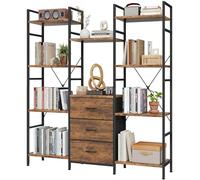AFLUI Libreria tripla con 3 cassetti, ampia mensola a 4 ripiani e 10 ripiani per presentazione, grande libreria industriale per casa e ufficio, marrone rustico