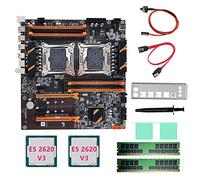 Aflytep Scheda madre X99 Dual CPU+2XE5 2620 V3 CPU+2XDDR4 4G RECC RAM+Cavo SAT Baffle LGA 2011 8XDDR4 Slot Support 2011-V3 CPU