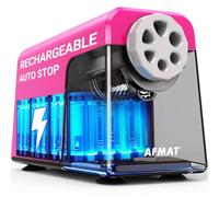 AFMAT Temperamatite elettrico a 6 fori con contenitore, autostop & matite, ricaricabile, temperamatite elettrico per 6 - 11 mm n. 2/grande/matite colorate, 10.000 punte, rosa
