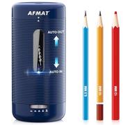 AFMAT Temperamatite elettrico completamente automatico con contenitore per bambini, ricarica USB per penne spesse 6,5-12 mm, batteria e USB per istruzione/scuola/ufficio, blu