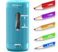 AFMAT Temperamatite elettrico completamente automatico, con entrata e uscita automatica, ricaricabile, per matite Jumbo e colorate (6,5-12 mm), portatile, per casa/classe/ufficio, ciano, PSC3